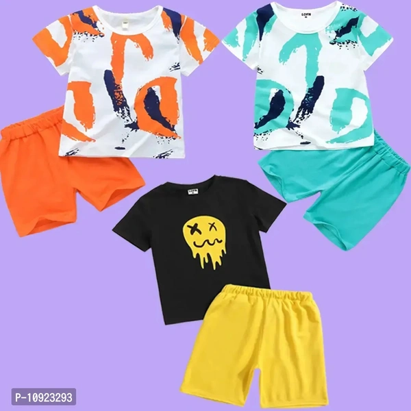 Pack Of 3 Tshirt And Half Pant by Gen-z Era  - Black, 6-12 mon