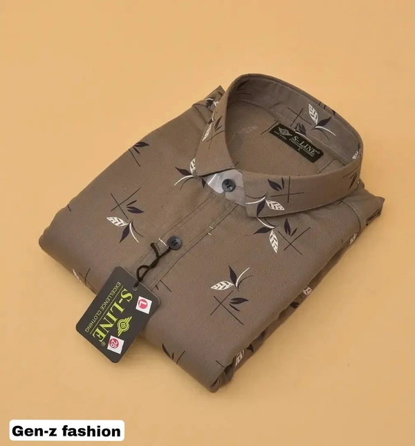 Luxurious Printed Cotton Shirt  - Nutmeg Wood Finish, SXL