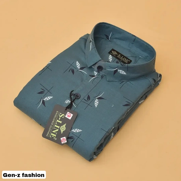Luxurious Printed Cotton Shirt  - Midnight Blue, L