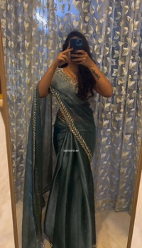 Sequins Embroidered Georgette Saree - Red, Free