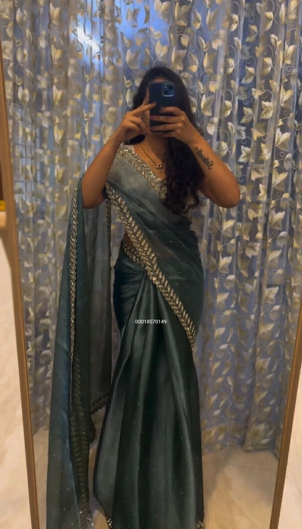 Sequins Embroidered Georgette Saree - Red, Free