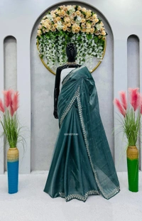 Sequins Embroidered Georgette Saree - Web Orange