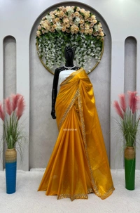 Sequins Embroidered Georgette Saree - Web Orange
