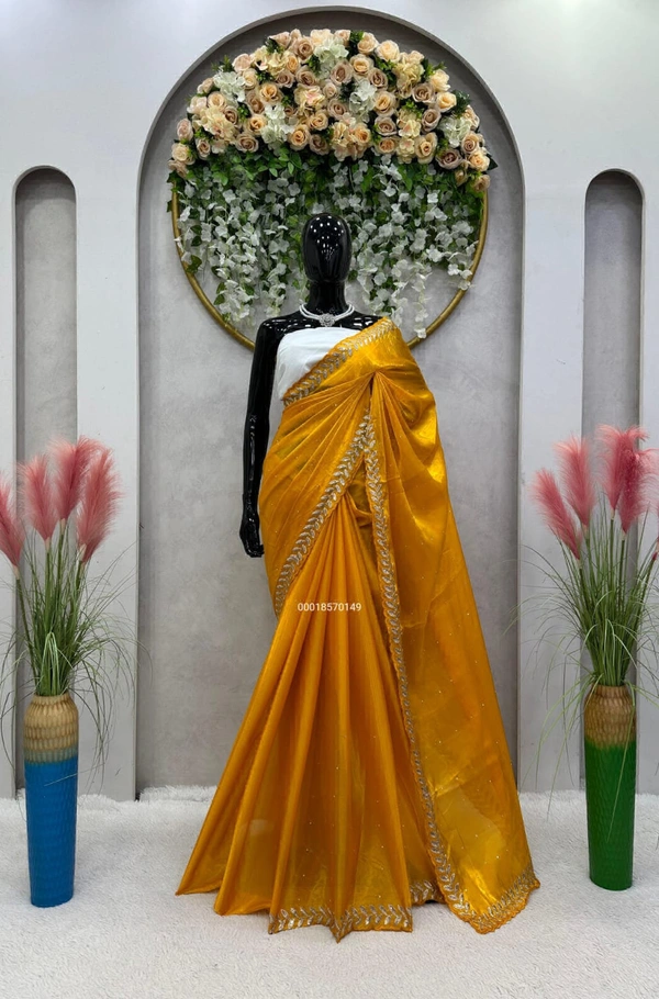 Sequins Embroidered Georgette Saree - Web Orange