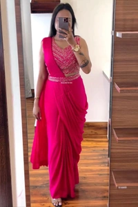 New Launching Super Trending Ready To Wear Beautiful Sarees*  - Red, L