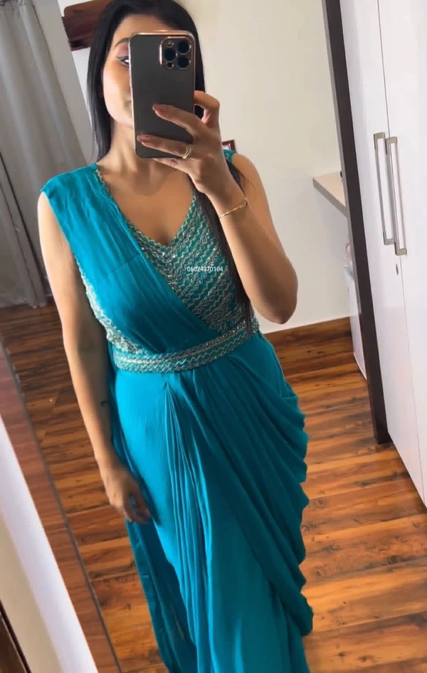 New Launching Super Trending Ready To Wear Beautiful Sarees*  - Cerulean, S