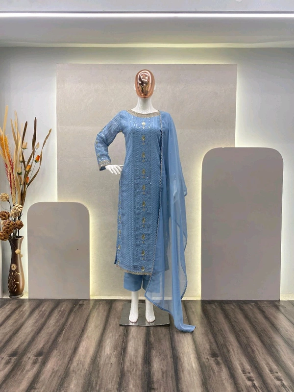 Trendy Jacquar UN-Stitched Salwar Suit With Banarasi Dupatta Color: Multicoloured FabricB - Cyan Aqua, S