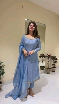 Trendy Jacquar UN-Stitched Salwar Suit With Banarasi Dupatta Color: Multicoloured FabricB - Cyan Aqua, L
