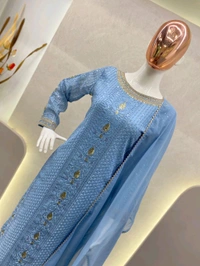 Trendy Jacquar UN-Stitched Salwar Suit With Banarasi Dupatta Color: Multicoloured FabricB - Cyan Aqua, XL