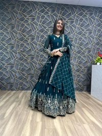 Fancy Georgette Kurta With Dupatta For Women - Teal, M