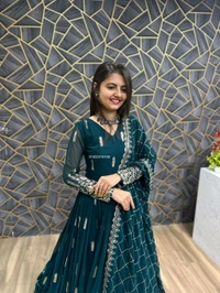 Fancy Georgette Kurta With Dupatta For Women - Teal, M