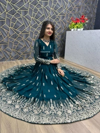 Fancy Georgette Kurta With Dupatta For Women - Teal, 2XL