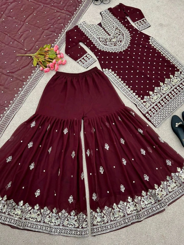 Pakistani Suit  - Maroon, 6XL