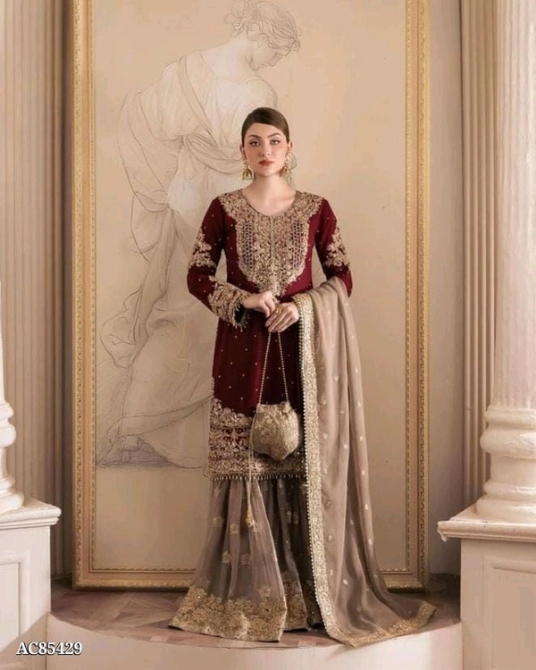 Pakistani Suit  - Maroon, L