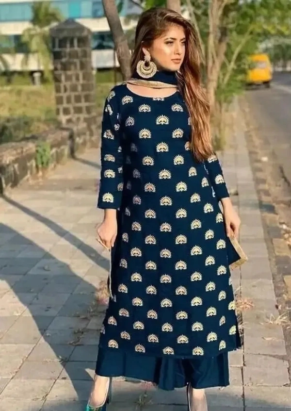 Rayon Designer Kurta Set With Duptta - M