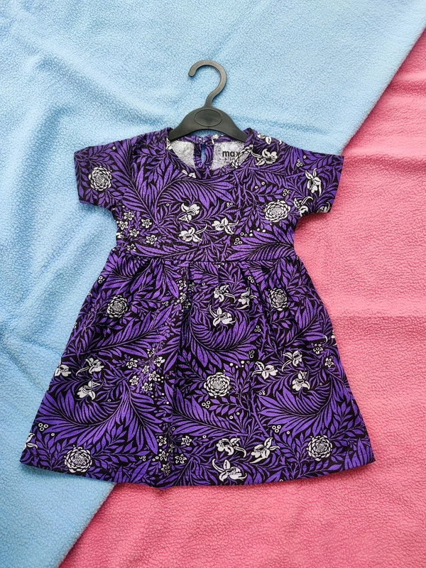 Max Girls Floral Printed Frocks - Violet - 18 - 24 M