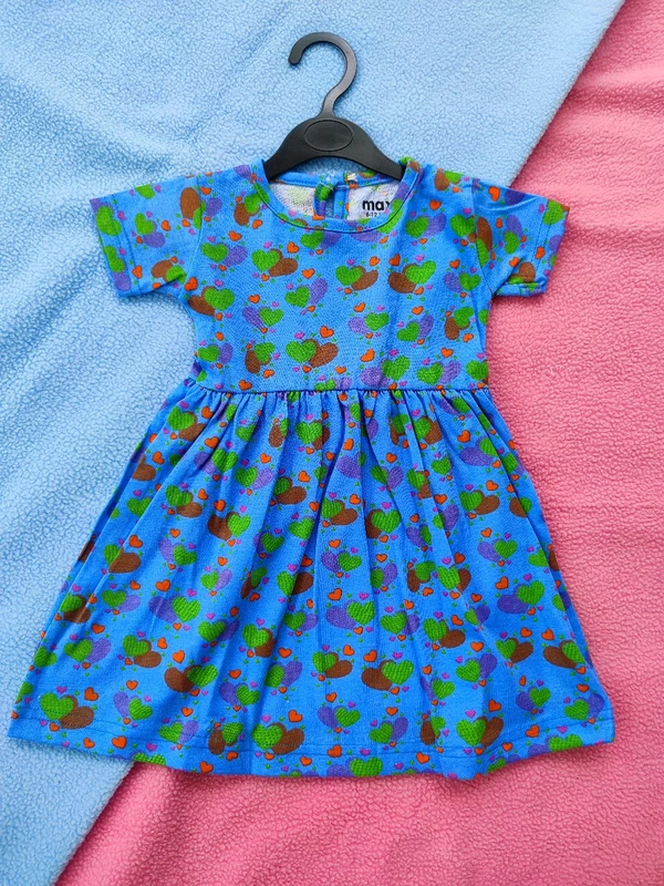 Max Girls Floral Printed Frocks - Blue Heart - 6 - 12 M