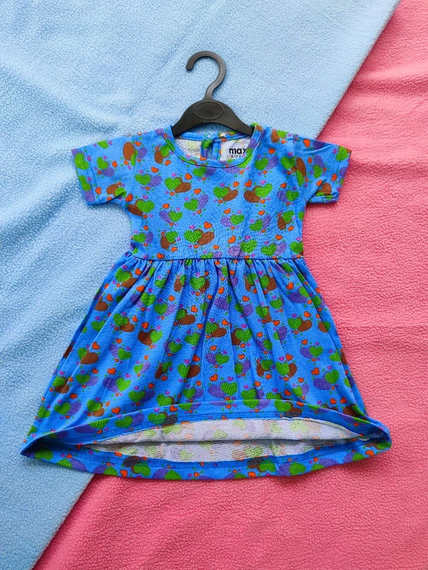Max Girls Floral Printed Frocks - Blue Heart - 6 - 12 M