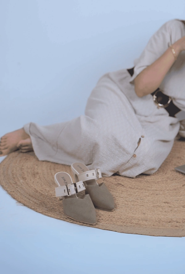 Belted Olive Mules - 39
