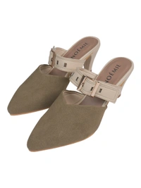 Belted Olive Mules - 39