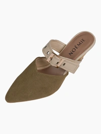 Belted Olive Mules - 39