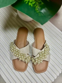 Crossband Pearl Slides - 40, off white