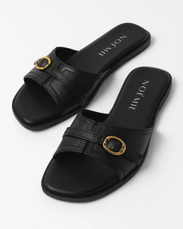 Single Belted Flats - Black, 36