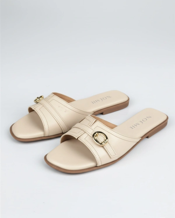 Single Belted Flats - Orange White, 36