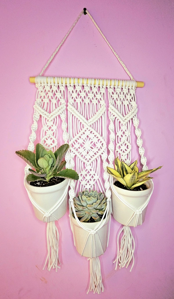 Macreme Plant Hanger  - White, 12 Inch Width