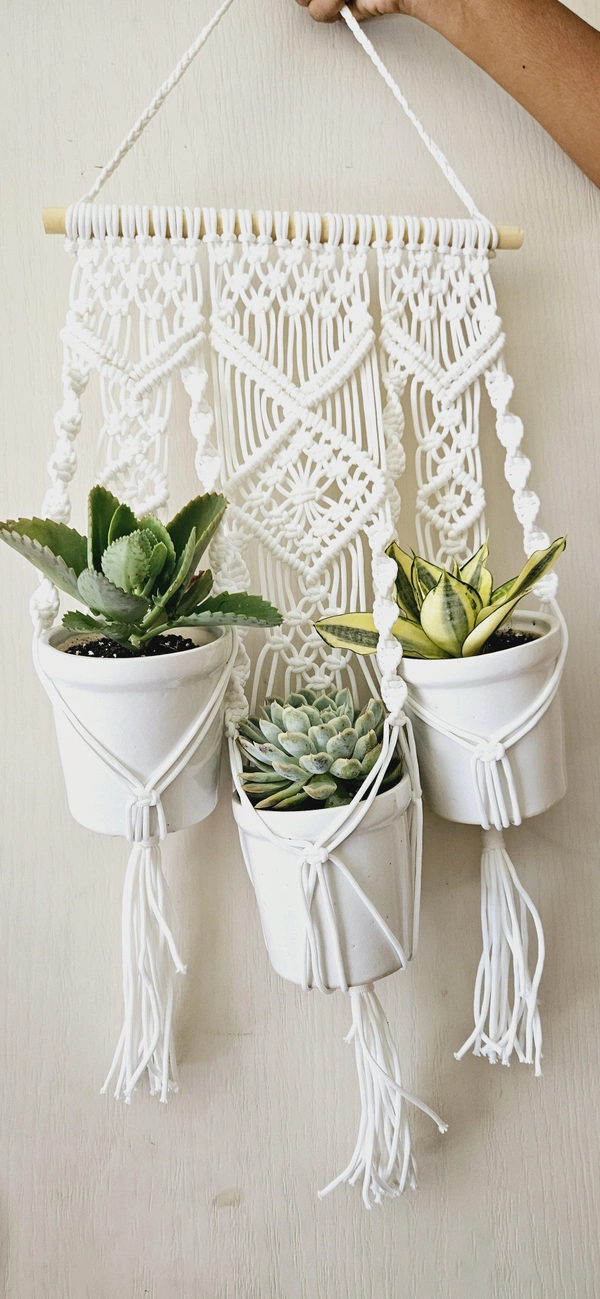 Macreme Plant Hanger  - White, 12 Inch Width