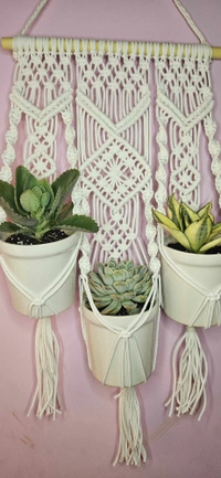 Macreme Plant Hanger  - White, 12 Inch Width