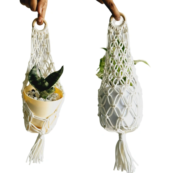 Macreme Plant Hangers Pack Of 4 - White