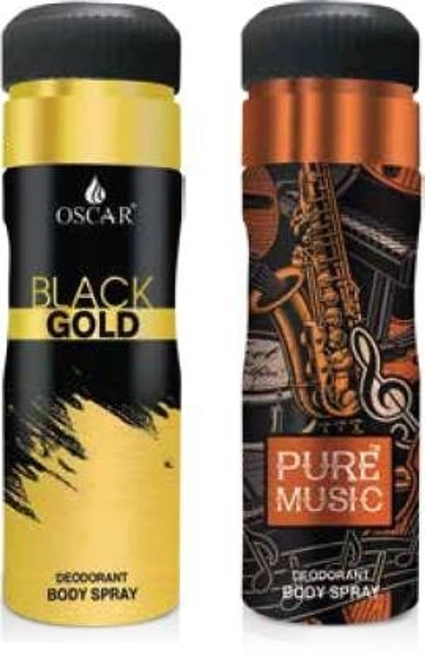 OSCAR Pure Music + Black Gold Deo 200 ml (2 Pc) Deodorant Spray - For Men & Women (200 ml, Pack of 2)