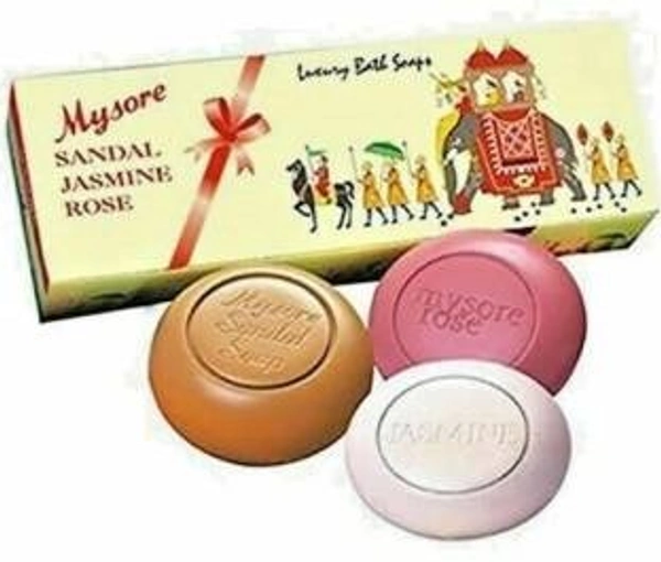 MYSORE SANDAL Mysore Sandal Sandal Jasmine & Rose Soap (150 G X 3) With Belt Loofah (4 Items in the set)