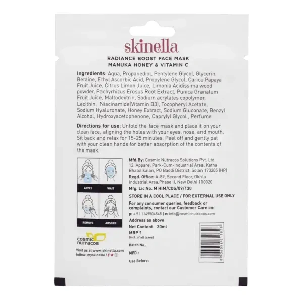 SKINELLA Manuka Honey & Vitamin C Sheet Mask (2 PC) (40 ml)