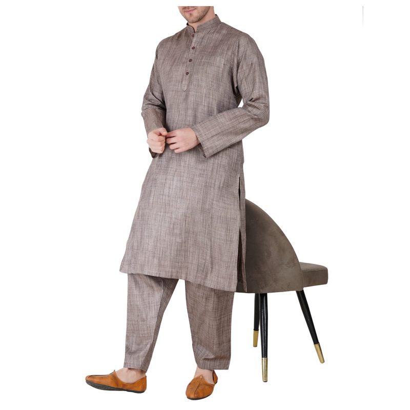 Taupe slub Kalidaar kurta salwar