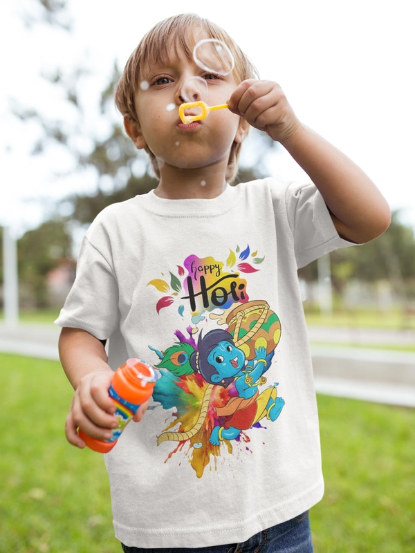 BBG Krishna Happy Holi Design Printed Holi Tshirt for 160 gsm polyester - 6-8
