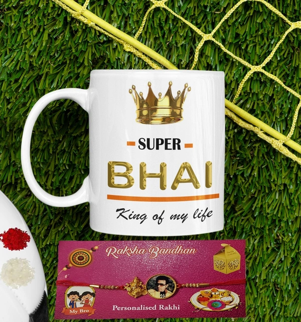 Peekalo Photo Rakhi with BHAI Printed Ceramic Mug (Set of 2)