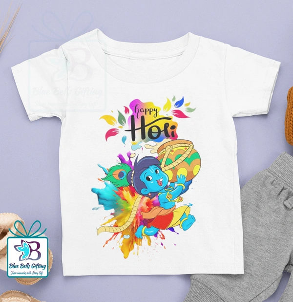 BBG Krishna Happy Holi Design Printed Holi Tshirt for 160 gsm polyester - 6-8