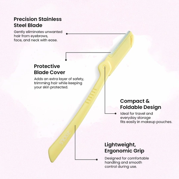 2ools Foldable & Reusable Face & Eyebrow Razor for Women (Pack of 3) | Painless Instant Hair Removal at Home | For Upper Lips, Eyebrows, Forehead & Sideburns