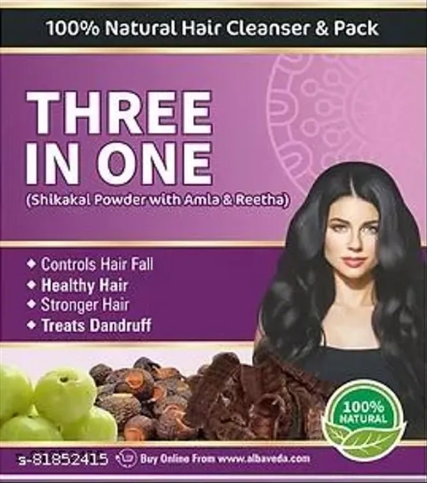 Alba Three-in-One Shikakai Powder 200g for Hair, Face & Body | Natural Cleanser for Healthy Scalp, Radiant Skin, and Soft Hair | Enriched with Ayurvedic Goodness, 100% Herbal, Chemical-Free Formula