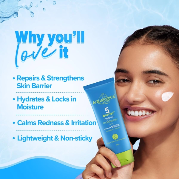 Aqualogica 5 Barrier+ Repair Moisturizer 100g | With Avocado & 5 Essential Ceramides | Repairs, Strengthens & Hydrates Skin Barrier | Non-Sticky | For All Skin Types