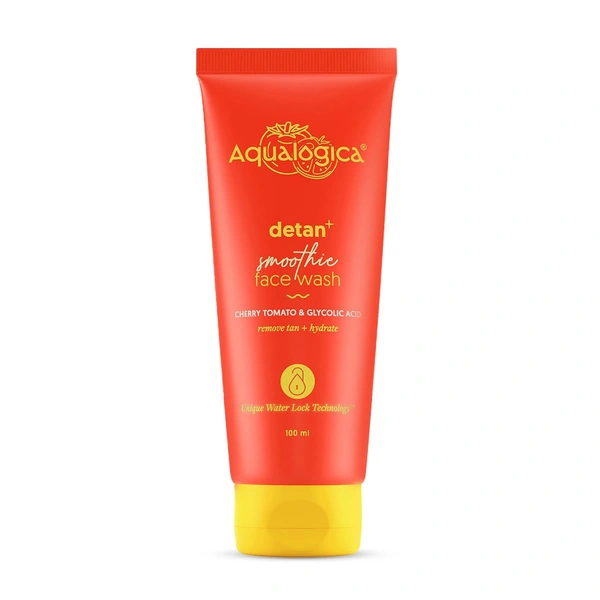 Aqualogica Detan+ Smoothie Face Wash with Cherry Tomato & Glycolic Acid | Deep Cleansing & Brightening skin | Reduces Tan & Exfoliates | Brighten your skin | Tan removal Face Wash | for all skin type | 100ml