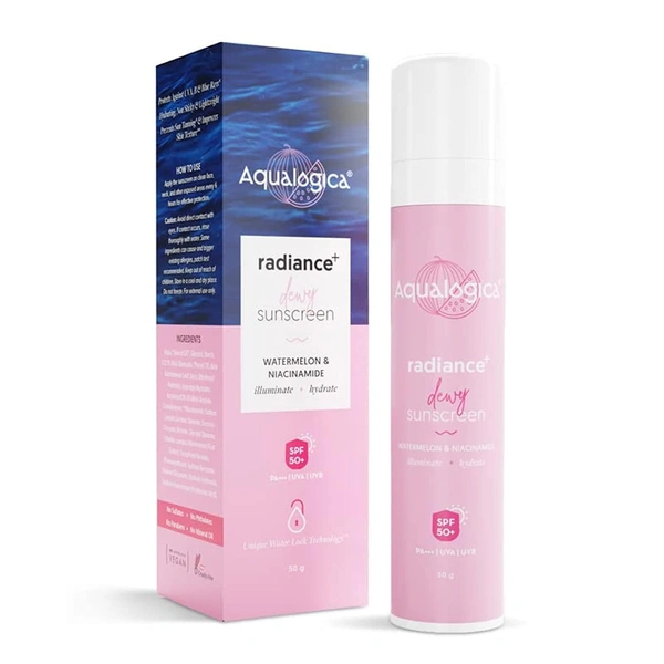 Aqualogica Dewy Sunscreen SPF 50 With Watermelon & Niacinamide | Hydrating & Protective your skin | Glowing Skin | Moisturizing & Brightening Formula | for All Skin Types | 50g