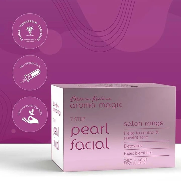 Aroma Magic Pearl Facial Kit Salon Range, (7 Step) | For Oily & Acne Prone Skin | Salon Range | Radiance-Enhancing | Anti-Aging Skincare | 240g