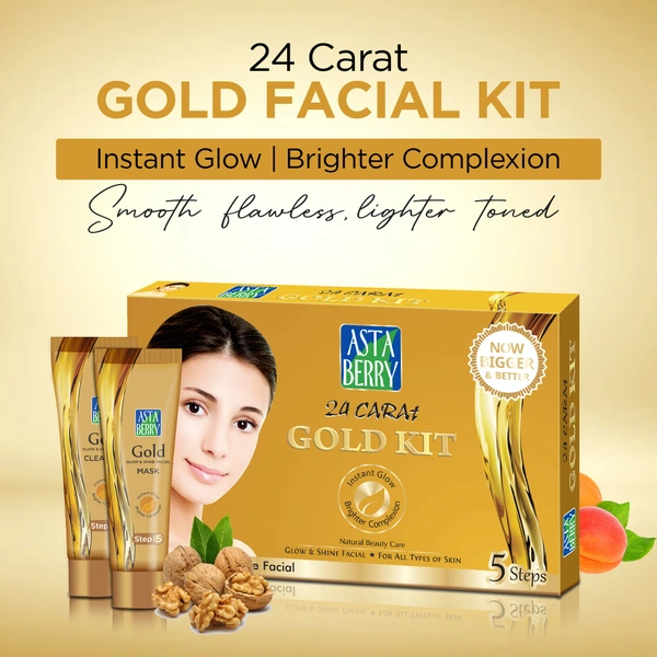 Asta Berry 24-Carat Gold Mini Facial Kit | 5-Step Luxury Facial | 24-Carat Gold Dust | Radiant Youthful Skin | Brightens, Nourishes & Reduces Signs of Aging & Improves Skin Tone.