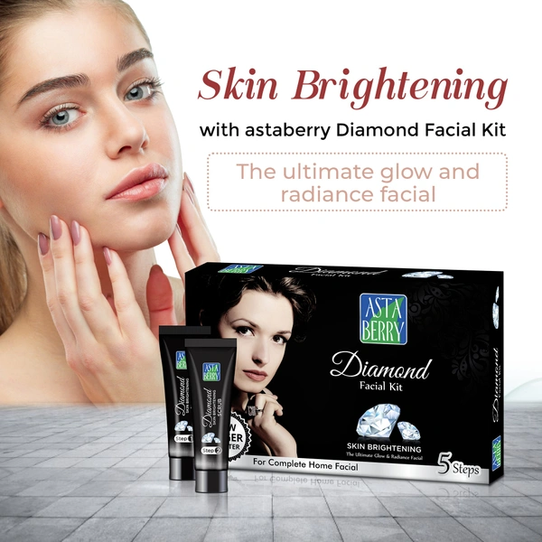 Asta Berry Diamond Facial Kit, 5-Step Skincare Routine |Radiant, Youthful Skin with Heera Bhasm, Jojoba Oil, Bearberry Extracts, & Carrot Oil