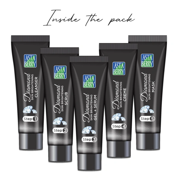 Asta Berry Diamond Facial Kit, 5-Step Skincare Routine |Radiant, Youthful Skin with Heera Bhasm, Jojoba Oil, Bearberry Extracts, & Carrot Oil