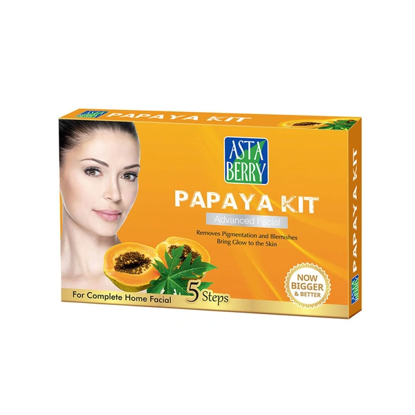 Asta Berry Papaya Kit 5-Step Facial | Exfoliate, Brighten, & Hydrate|Papaya Extract, Aloe Vera & Natural Oils|Smooth, Glowing Skin at Home | Suitable for All Skin Types.