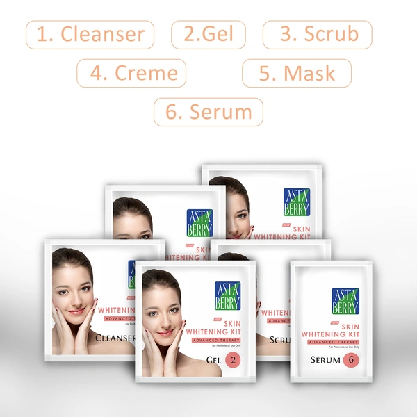 Asta Berry Astaberry Skin Whitening Facial Kit 36g | 6-Step Pack of 12 Facial, Even-Toned & Radiant Skin | Enriched with Skin-Lightening Actives | Perfect for Dull & Pigmented Skin Types